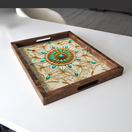 Aberto Design REF003 Bandeja de Madera Maciza Multicolor con Impresión UV de 48 x 38 cm
